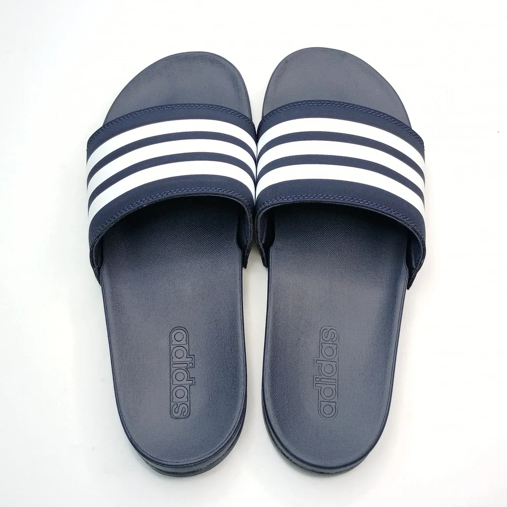 Adidas Adilette Comfort Slides Men Size 10 Navy Blue White Striped Sandals